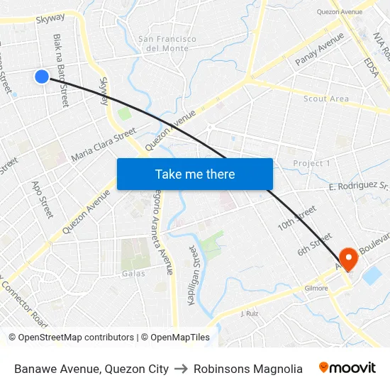 Banawe Avenue, Quezon City to Robinsons Magnolia map