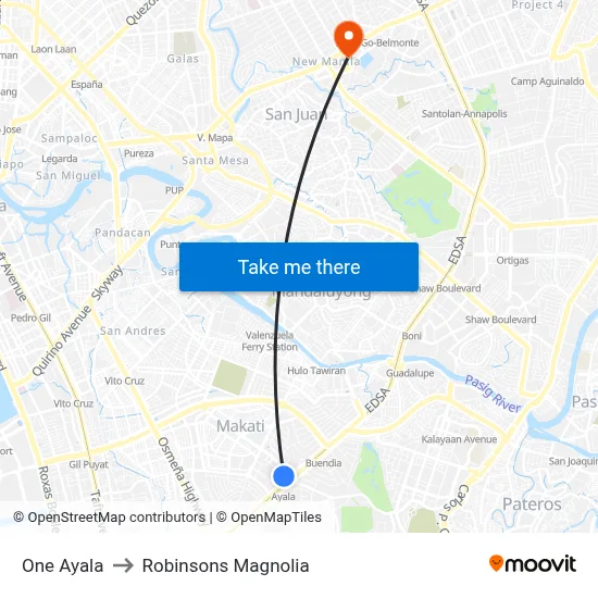 Intercontinental Manila to Robinsons Magnolia map