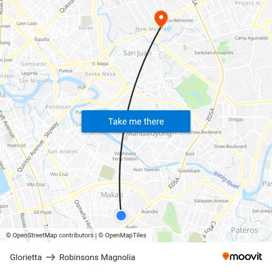 Glorietta to Robinsons Magnolia map