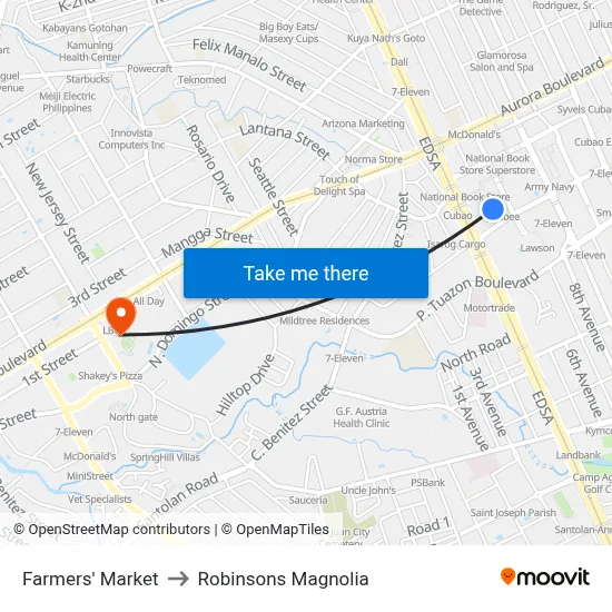 Farmers' Market to Robinsons Magnolia map