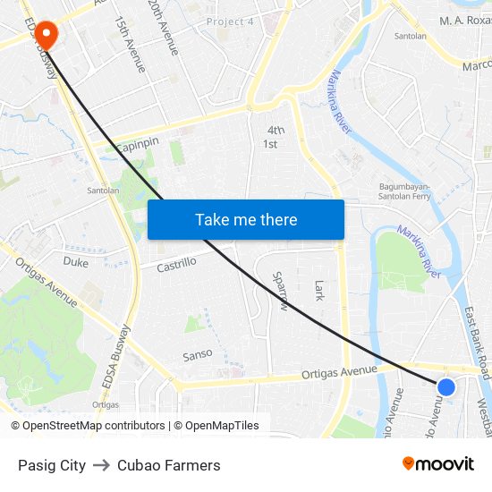Pasig City to Cubao Farmers map