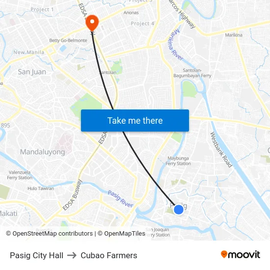 Pasig City Hall to Cubao Farmers map