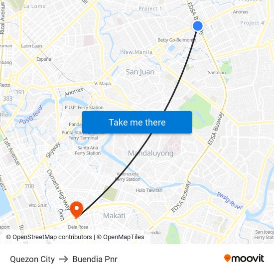 Quezon City to Buendia Pnr map