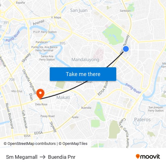 Sm Megamall to Buendia Pnr map