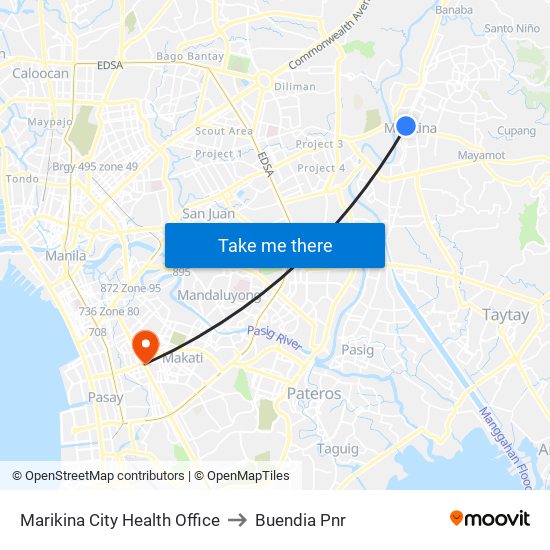 Marikina Healthy City Center to Buendia Pnr map