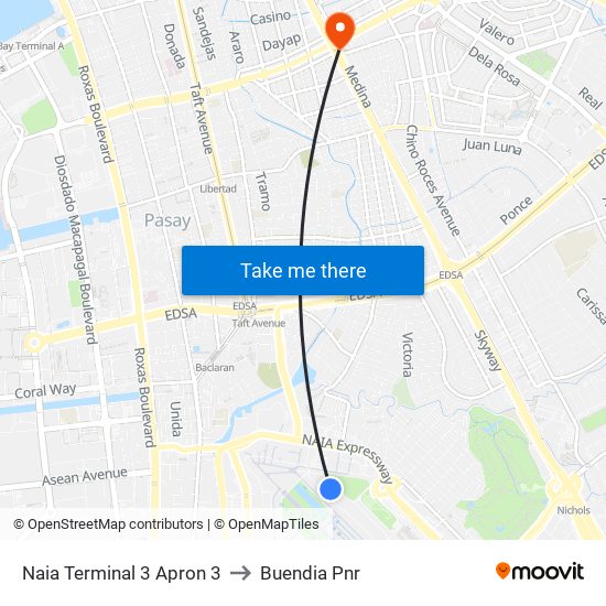 Naia Terminal 3 Apron 3 to Buendia Pnr map