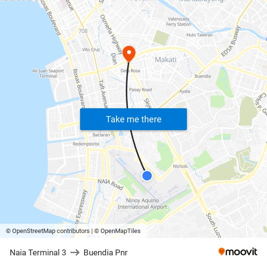 Naia Terminal 3 to Buendia Pnr map