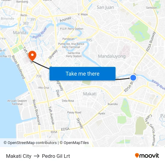 Makati City to Pedro Gil Lrt map