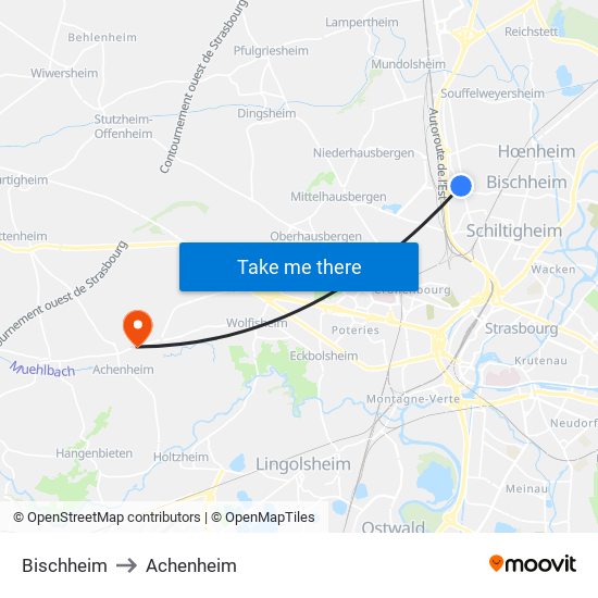 Bischheim to Achenheim map