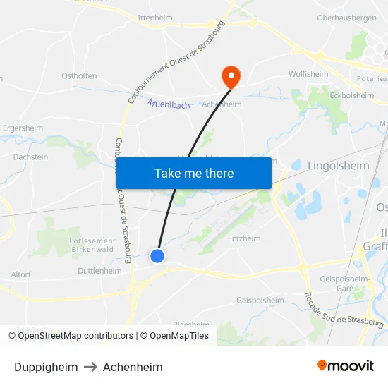 Duppigheim to Achenheim map