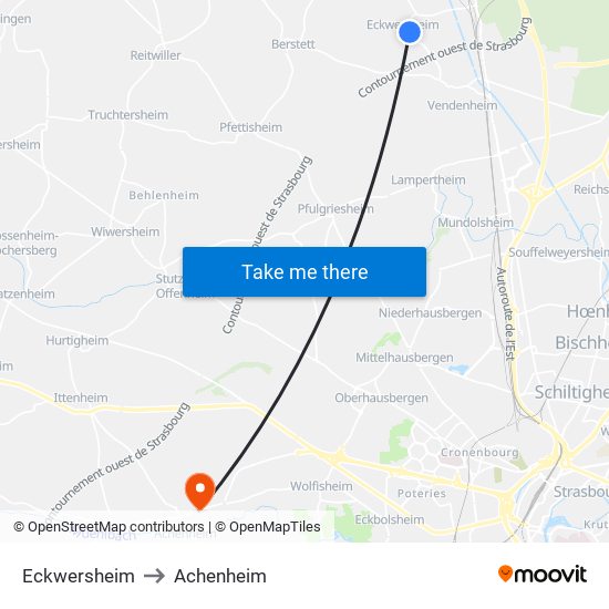 Eckwersheim to Achenheim map