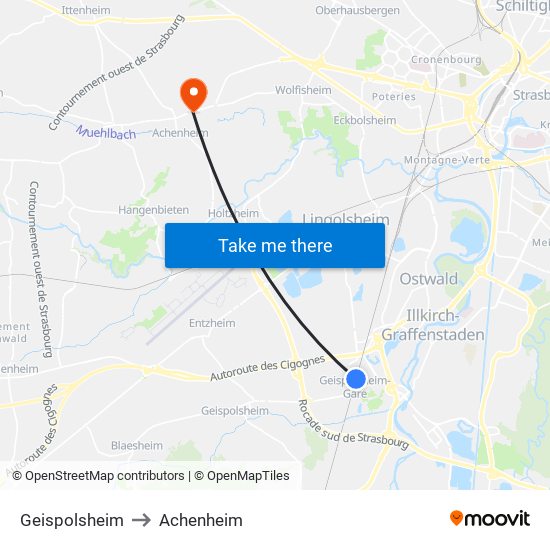 Geispolsheim to Achenheim map