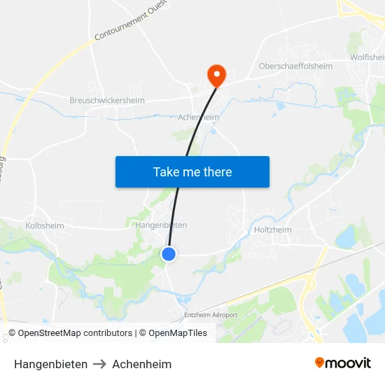 Hangenbieten to Achenheim map
