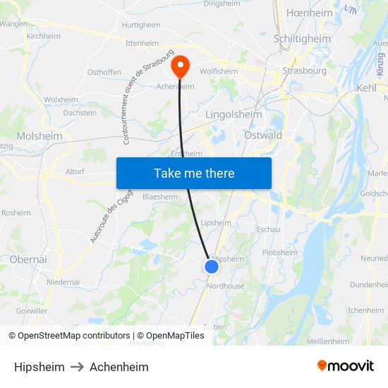 Hipsheim to Achenheim map