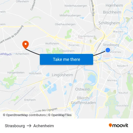 Strasbourg to Achenheim map