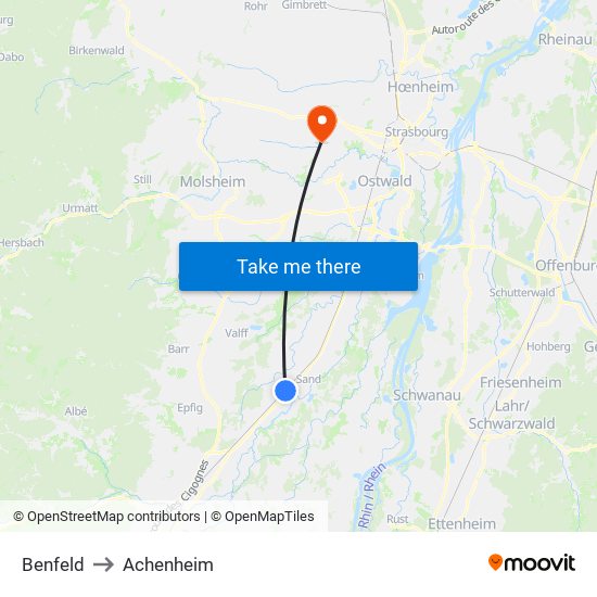 Benfeld to Achenheim map