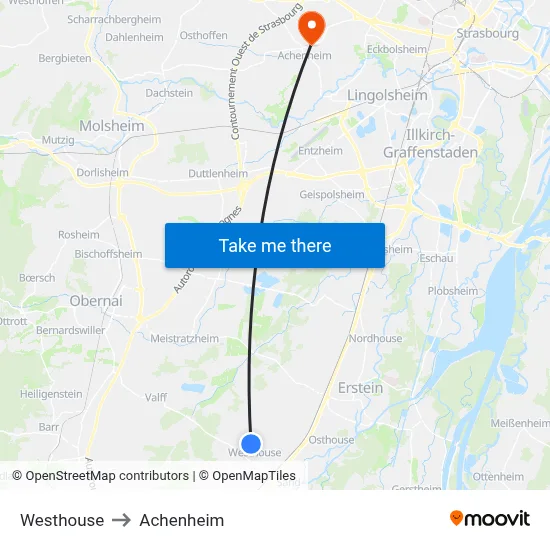 Westhouse to Achenheim map