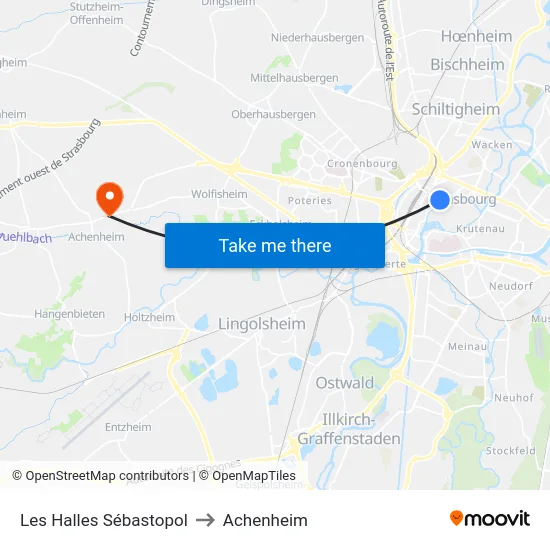 Les Halles Sébastopol to Achenheim map