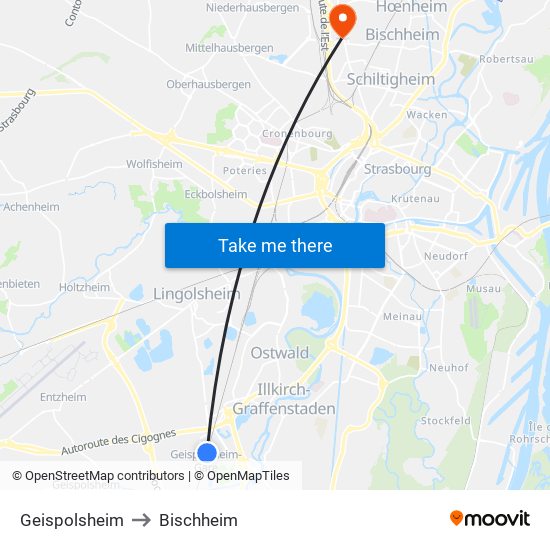 Geispolsheim to Bischheim map