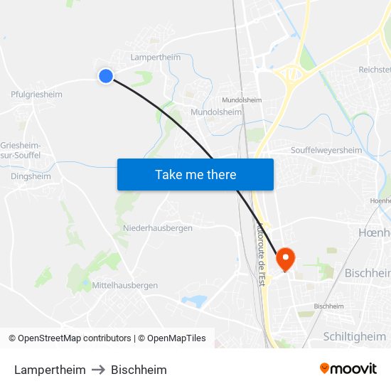 Lampertheim to Bischheim map