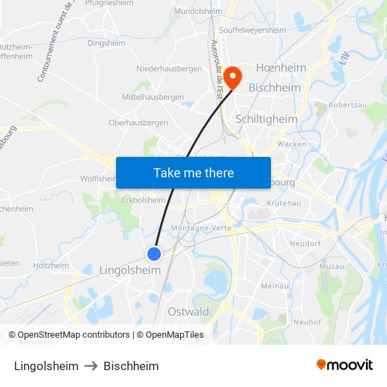 Lingolsheim to Bischheim map