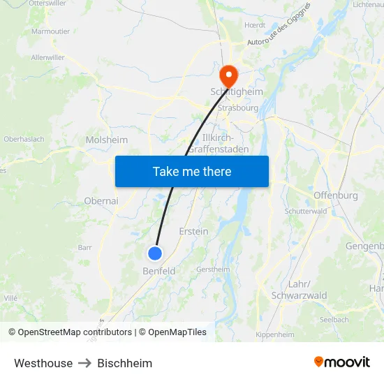 Westhouse to Bischheim map