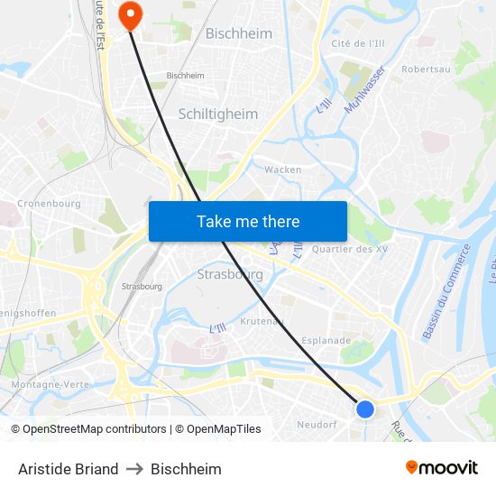 Aristide Briand to Bischheim map