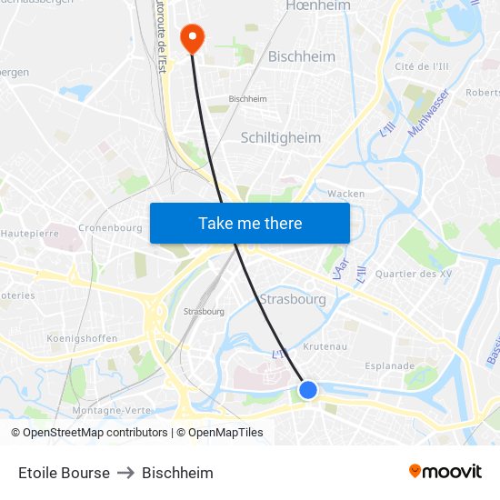 Etoile Bourse to Bischheim map