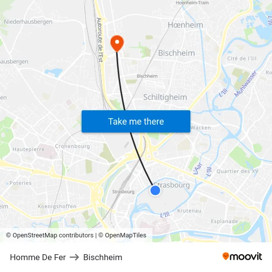 Homme De Fer to Bischheim map