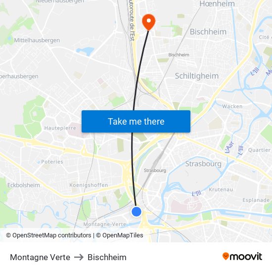Montagne Verte to Bischheim map
