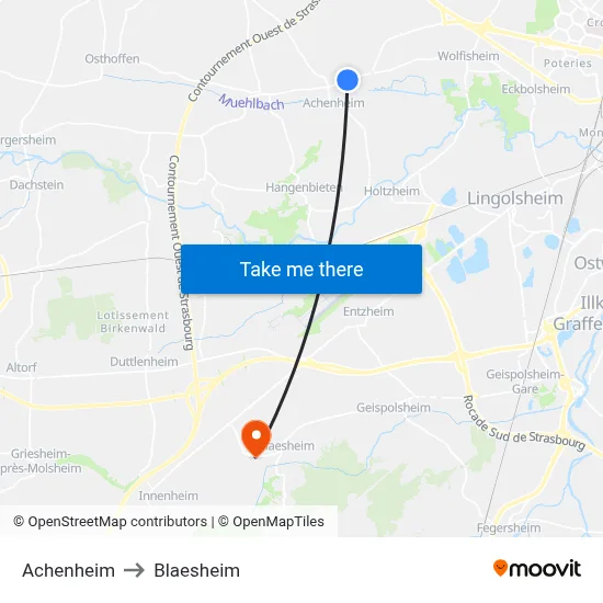 Achenheim to Blaesheim map