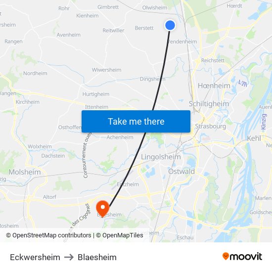 Eckwersheim to Blaesheim map