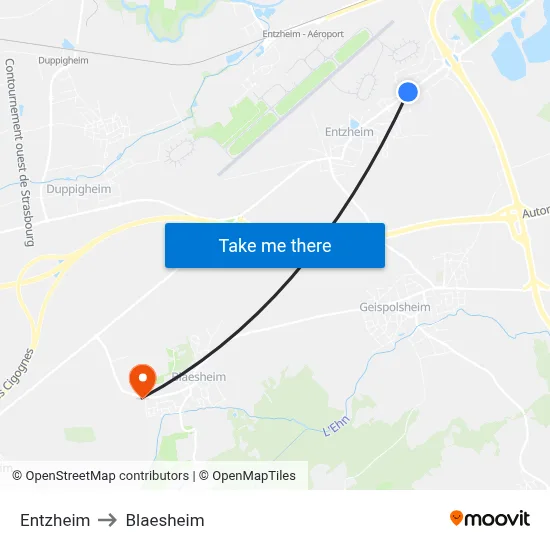 Entzheim to Blaesheim map