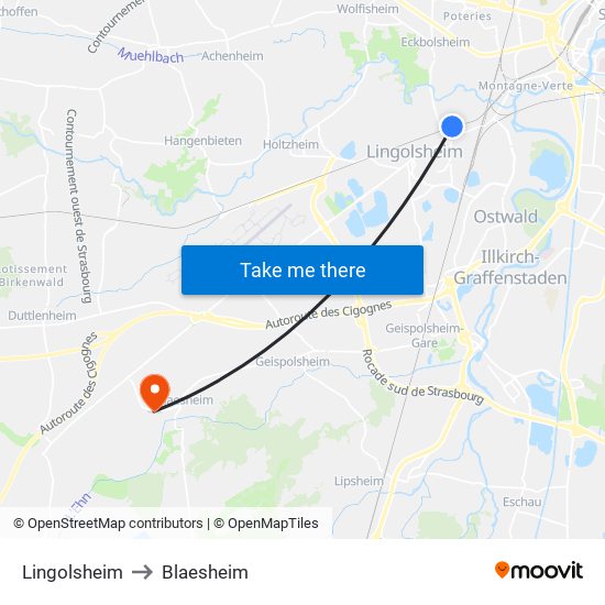 Lingolsheim to Blaesheim map