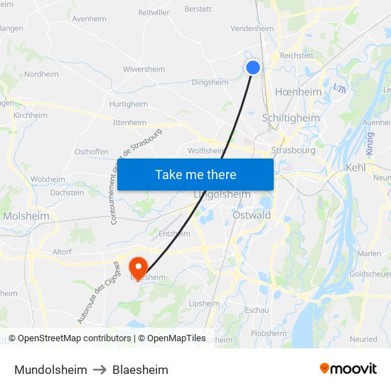 Mundolsheim to Blaesheim map