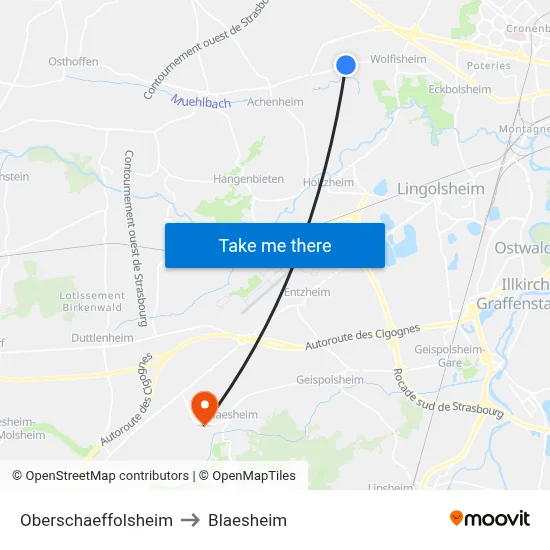 Oberschaeffolsheim to Blaesheim map