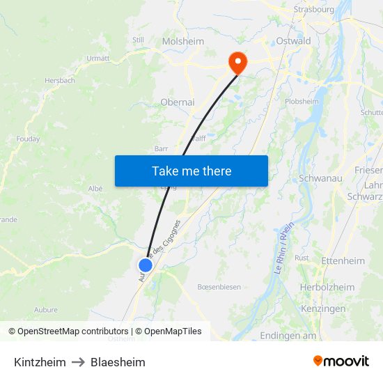 Kintzheim to Blaesheim map