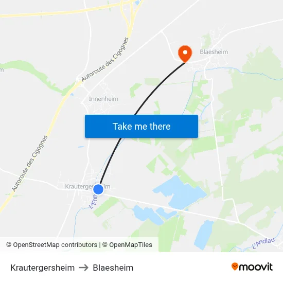 Krautergersheim to Blaesheim map