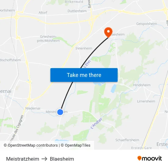 Meistratzheim to Blaesheim map