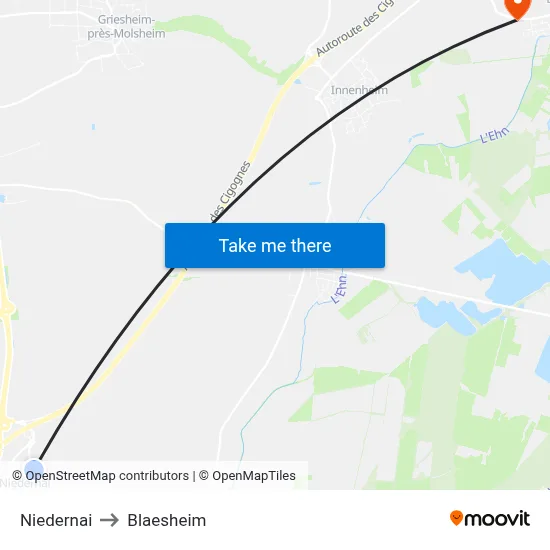 Niedernai to Blaesheim map