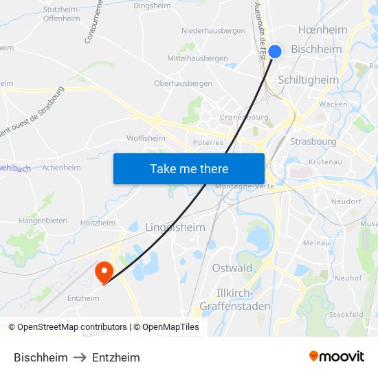 Bischheim to Entzheim map