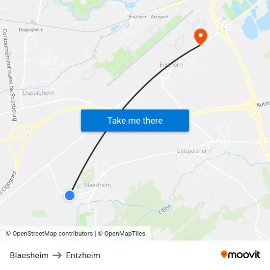 Blaesheim to Entzheim map