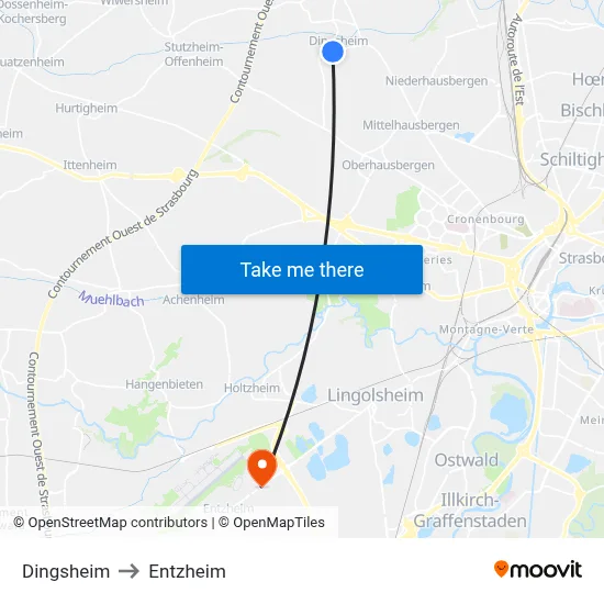 Dingsheim to Entzheim map