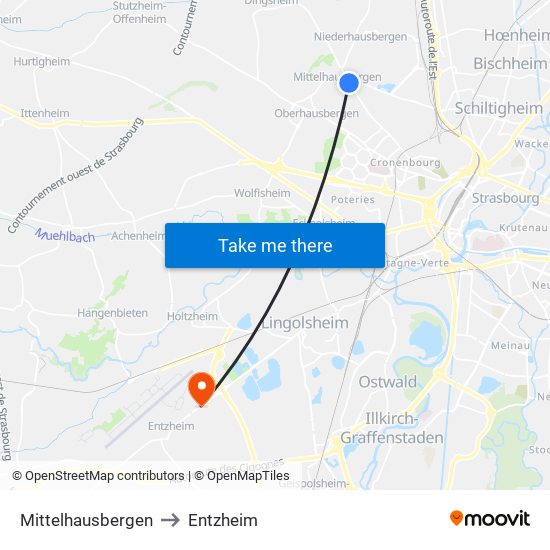 Mittelhausbergen to Entzheim map