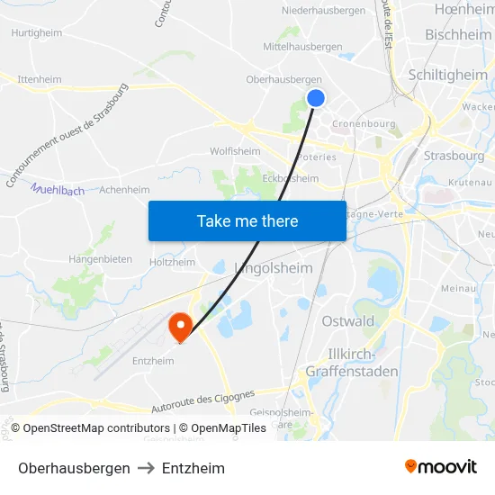 Oberhausbergen to Entzheim map