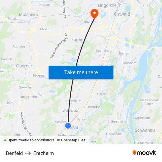 Benfeld to Entzheim map