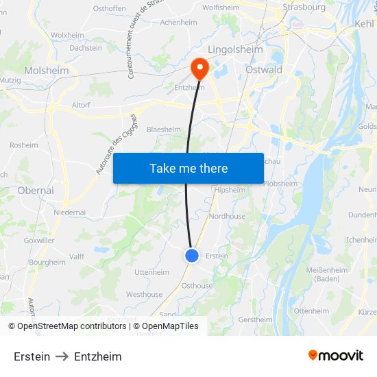 Erstein to Entzheim map