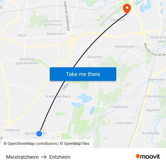 Meistratzheim to Entzheim map