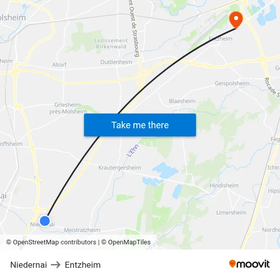 Niedernai to Entzheim map
