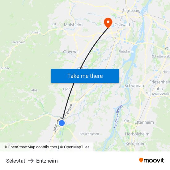 Sélestat to Entzheim map
